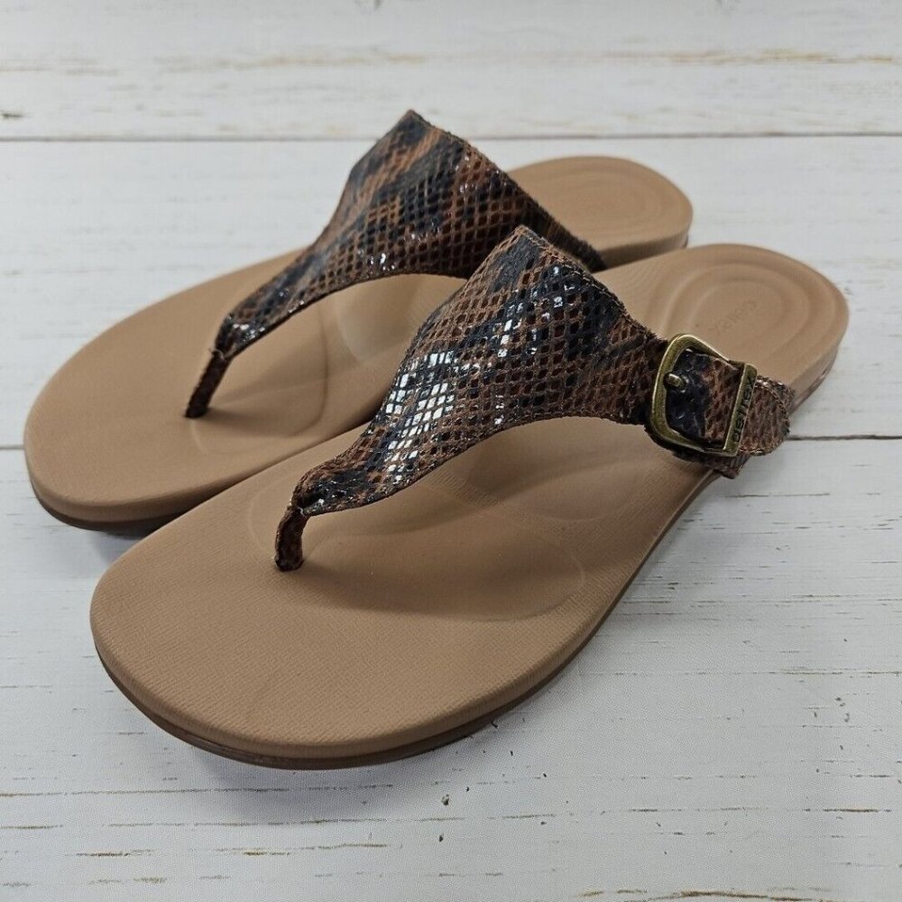 Aetrex Rita Womens Brown Snake Animal‎ Print Orthotic Thong Sandals 7.5-8 EU 38